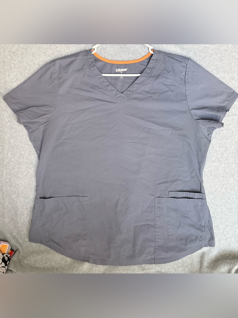 Scrubstar Premium Scrub Top Womens XL Grey V-Neck Style SSL09842T Pockets